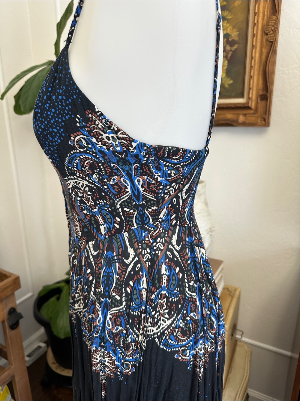 Free People Black Maxi Dress with Blue & Cream Paisley Print - Picture 7 of 14